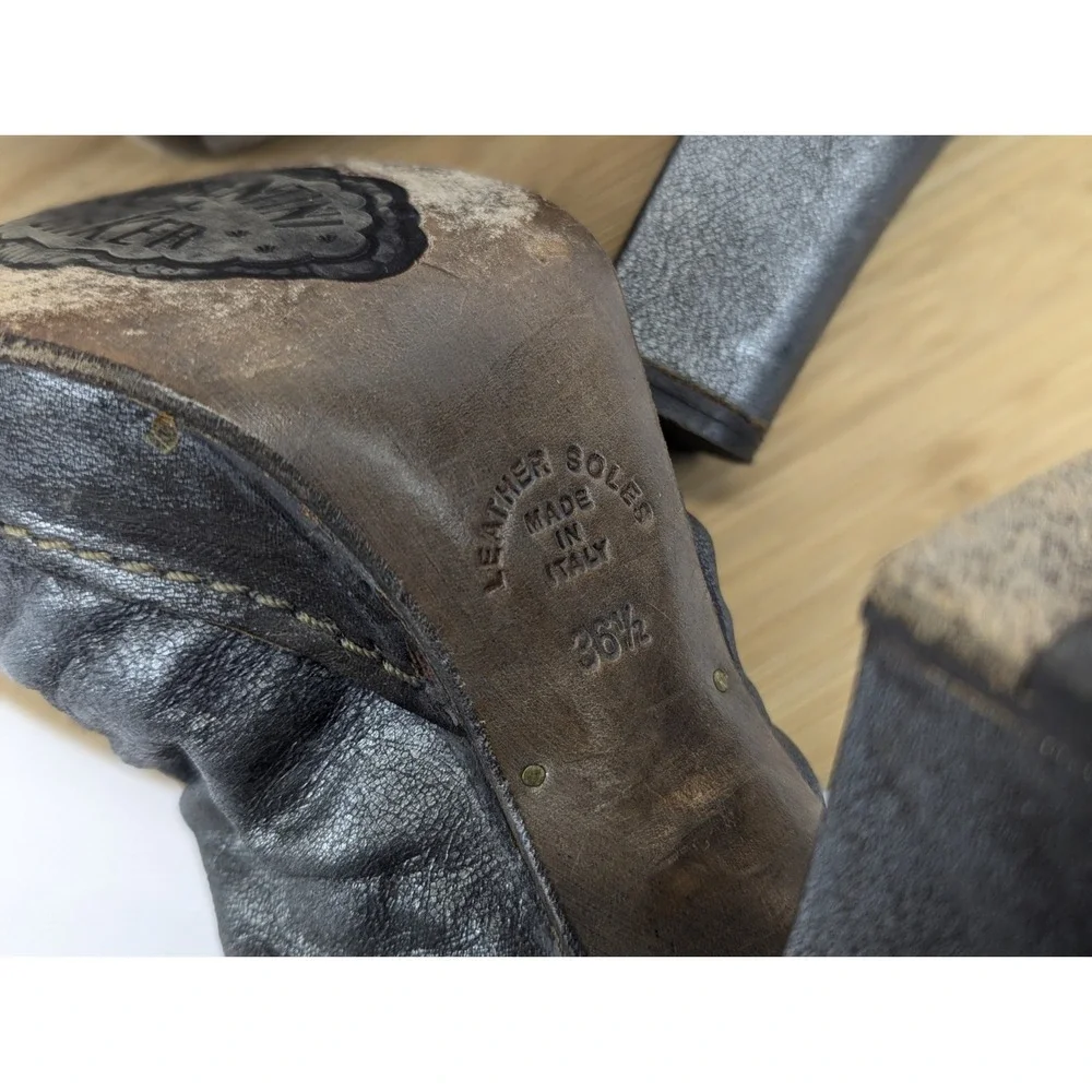 Metallic‎ Pewter Ruched Leather Woman 6 Ankle Boots FIORENTINI BAKER